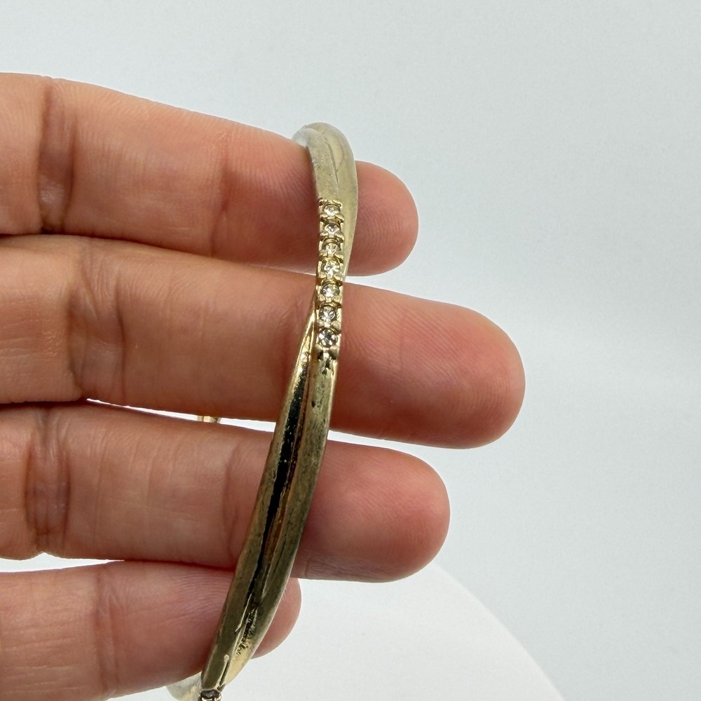 Y2K Gold Tone Twisted Bangle Bracelet with Rhinestone Accents Stacking Jewelry